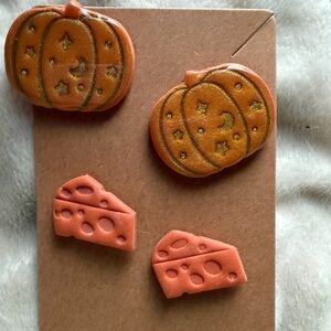 Pumpkin and Cheese Handmade Polymer Clay Earrings